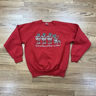 Buy Vintage Dasher Dancer Donner Blitzed Christmas Sweater Sz Large Made In USA Red • 18.90£