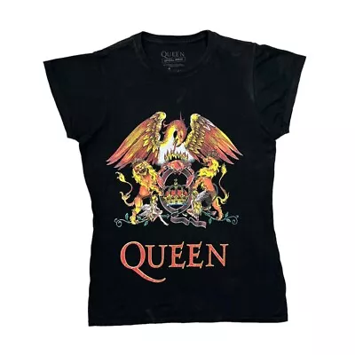Buy QUEEN Classic Crest Spellout Glam Hard Rock Band Reprint T-Shirt Women's Medium • 12£