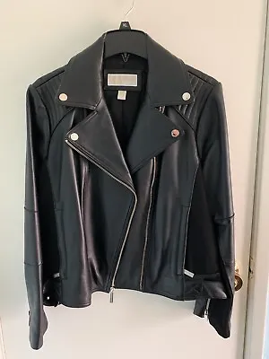Buy Michael Kors Women’s Leather Moto Jacket Black Size XL • 288.58£