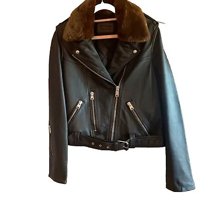 Buy All Saints Dalby Fur Collar Leather Jacket  • 100£