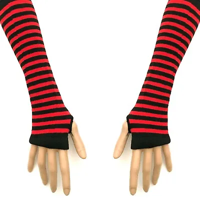 Buy 80s 90s Gothic Punk Glam Rock Emo Red Black Stripe Knit Arm Warmer Armwarmers • 8.21£
