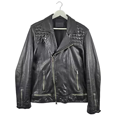 Buy AllSaints Mens Black Conroy Leather Biker Jacket Size Large L • 230£