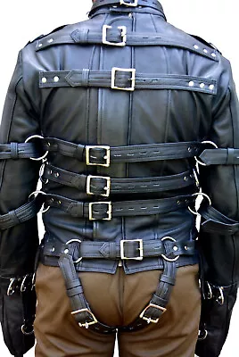 Buy Men Leather Straitjacket Straight Jacket With Locking Buckles Belts • 149.98£
