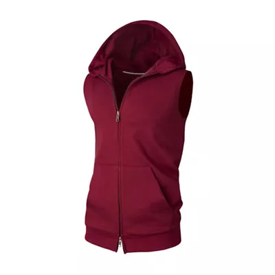 Buy Men Vest Sweatshirt Hooded Top Tank Tops Sleeveless Hoodies Zipper Solid Sports • 16.60£