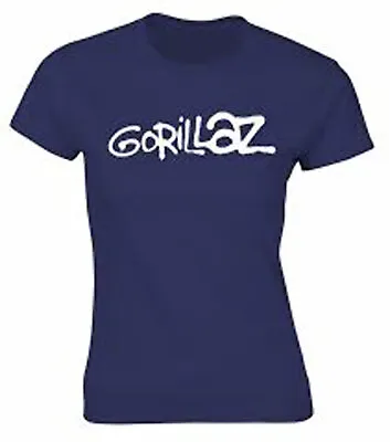 Buy Official Gorillaz Logo Ladies Blue T Shirt Gorillaz Damon Albarn Classic Tee • 12.95£