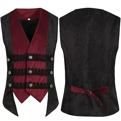 Buy Waistcoat Mens Brocade Tailored Formal Gothic Steampunk Victorian Cosplay • 23.99£