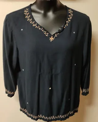Buy Shopping W/Anthony Mark Hankins Peasant Tunic Rayon Crinkle Embroidery Sz 2X HTF • 18.22£