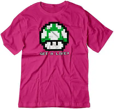 Buy BSW Youth Get A Life 1UP Mushroom Vintage 8bit Video Game Raspberry XL • 16.06£