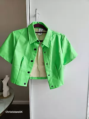 Buy 💚New Neon Green Faux Leather Stylish Jacket Streetwear Bright Green Cropped💚 • 13.98£