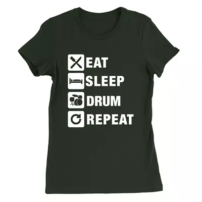 Buy Eat Sleep Drum Repeat Womens T-Shirt Dummer Music Rock Band Present Gift • 9.49£