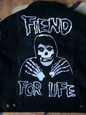 Buy Misfits Fiend For Life Club Black Denim Cut-Off Patch Waistcoat Battle Jacket • 86.99£