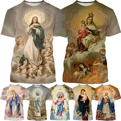 Buy Blessed Virgin Mary 3D Print Mens Casual Short Sleeve Unisex T Shirt Tee Top • 10.79£