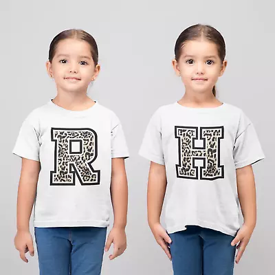 Buy Girls White Leopard Print Letter Birthday Gift T-Shirt Initial Alphabet • 8.99£