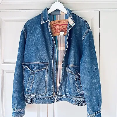 Buy LEVIS Trucker Jacket Size Large Flannel Lined Check Blue Retro Sherpa Heavy • 75£