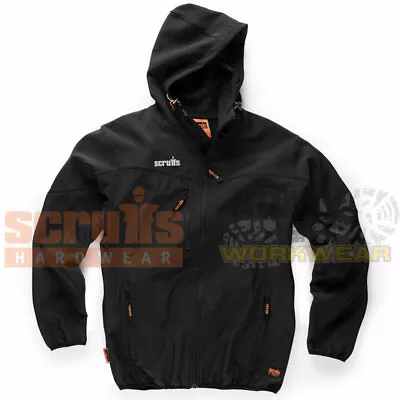 Buy Scruffs Worker Softshell Black Hooded Jacket Water Resistant Fleece Lining Mens • 34.99£