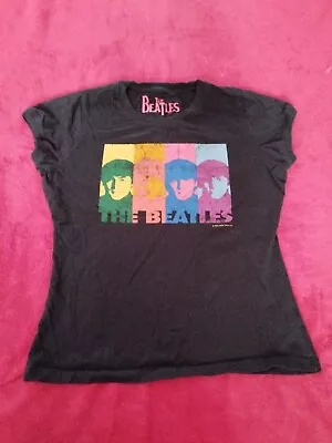 Buy THE BEATLES Band T-Shirt Black Rock Pop Ladies Size 8 10 12 14 Retro Vintage • 9.99£