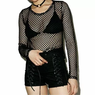 Buy Womens Sexy Mesh Fishnet Long Sleeve Blouse Top T-shirt Bikini Fashion Cover Up • 4.49£