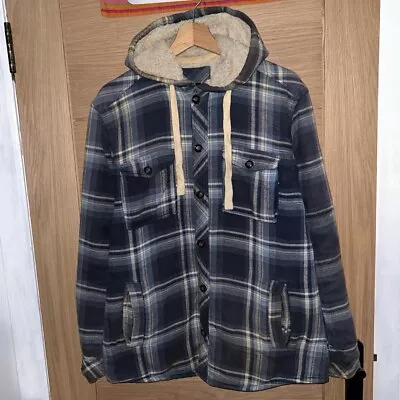 Buy F&F Flannel Coat Sherpa Fleece Lined Plaid Lumberjack Hooded Jacket Blue Size M • 0.99£