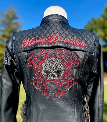 Buy Harley Davidson Women SCROLL Willie G Skull Leather Jacket Large 98194-16V • 283.48£