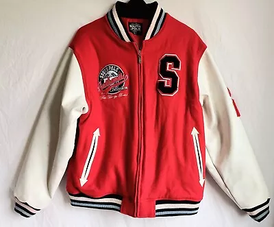 Buy Men's Thick Red & White Varsity Jacket, Leather Look Sleeves,  Size Large • 25£