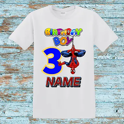 Buy Spiderman Kids Personalised Birthday T-shirt Gift Any Number Name 3-16yer • 9.99£