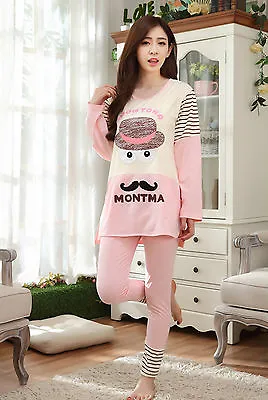 Buy Cute Ladies Women Pink Mustache Long Top & Leggings Set Pyjamas Pajamas Ladpj37 • 9.99£