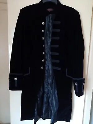 Buy Pentagramme Black Velvet Victorian Steampunk Military Coat Size L • 55£