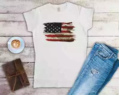 Buy Stars And Stripes American Flag Ladies Fitted T Shirt Size Small-2XL • 12.49£