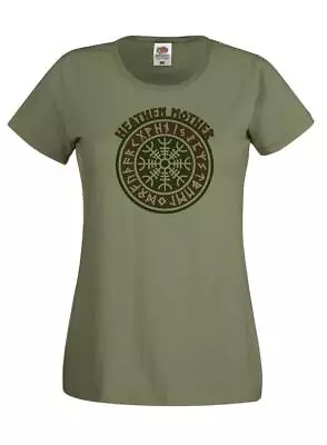 Buy Ladies Olive Green Heathen Mother Pagan Amulet Anglo Saxon T-Shirt • 12.95£
