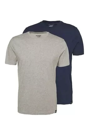 Buy WRANGLER Mens T Shirt Top Tee Grey And Navy 2 In Pack S  M  L  XL 100%cotton • 19.99£