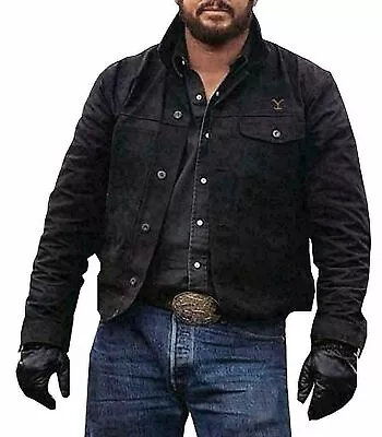 Buy Men's Black Cotton Real Cowboy Style Denim Fashion Jacket • 54.99£