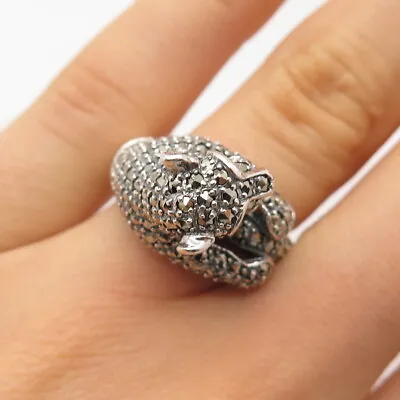 Buy 925 Sterling Silver Vintage Real Ruby & Marcasite Gemstone Wild Cat Ring Size 7 • 57.78£