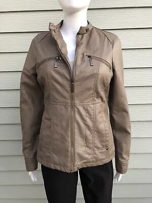 Buy Vanity Women's Zip Up Brown Jacket Long Sleeve Faux Leather Size M • 18.99£