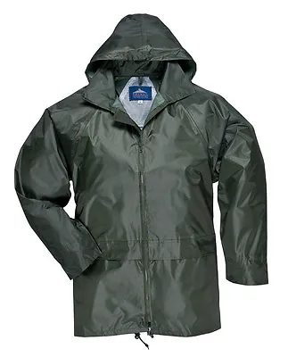 Buy Portwest Waterproof Rain Jacket Over Coat Mac Olive Green S M L Xl Xxl 3xl 4xl • 14.99£