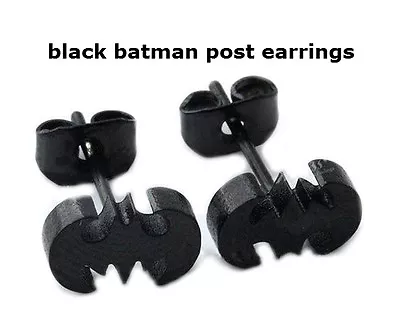Buy Punk Stainless Steel Black Bat Batman Ear Studs Earrings Unisex Handsome Jewelry • 6.58£