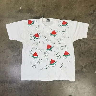 Buy Watermelon USA Graphic T-Shirt Vintage 90s Single Stitch Tee, White Mens XL • 17.50£