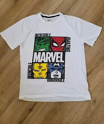 Buy Marvel Mens White Logo T-Shirt Top Tee UK Size S  • 8.99£