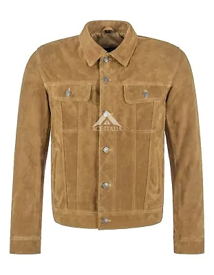 Buy Men's Trucker Jacket Western Classic Shirt Cow Suede Leather Denim Look Jacket • 119.75£