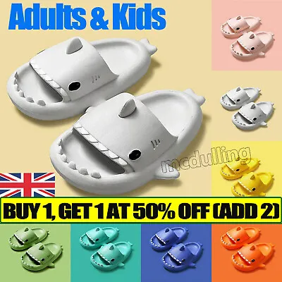 Buy Kids Adults Thick Sole Sharks Non-Slip Slippers In/Outdoor Sliders Sandals Home • 10.49£