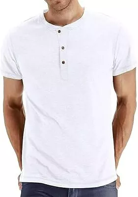 Buy Mens Next Henley T Shirt Grandad Collar Short Sleeve Tee Plain Casual Button Top • 9£