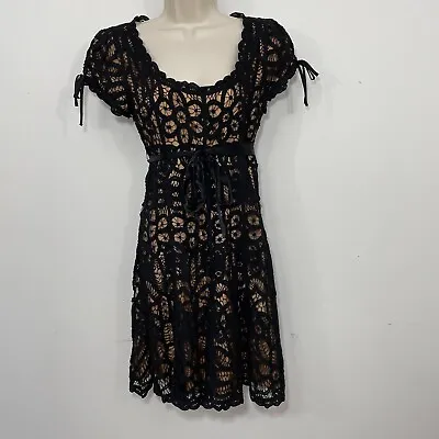 Buy Vintage Betsey Johnson Nude Black Lace Fit And Flare Dress Size 0  90s Y2K • 107.04£
