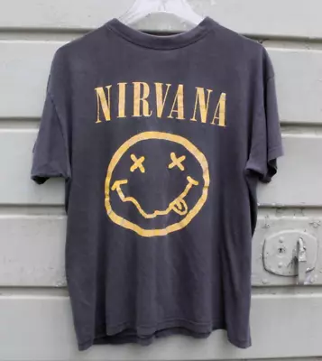 Buy Vintage Nirvana Smiley T-shirt Grunge Kurt Cobain Punk Rock Metal Band Tee 90s • 95£