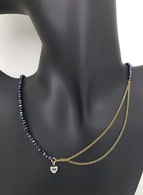 Buy French Connection Black And Gold Heart Necklace (costume Jewellery) • 12.50£
