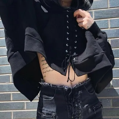 Buy Gothic Women Hoodie Punk Sweatshirt Shirt Lace Up Tops Pullover Retro • 31.63£