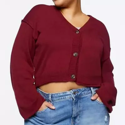 Buy NEW Forever 21 Cropped Sweater Plus Size 3x Red Slouchy Boyfriend Knit Cardigan • 21.21£
