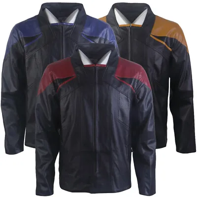 Buy Picard 3 Captain Riker Jack Red Leather Jacket Geordi Lore Worf Gold Blue Coat • 60£