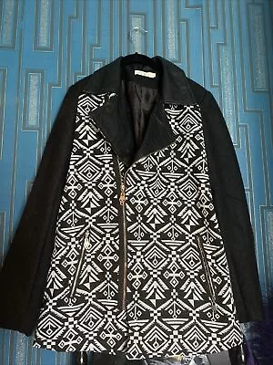 Buy Aztec Black & White Jacket With Faux Leather Collar Size L 40ins Lightweight • 6£