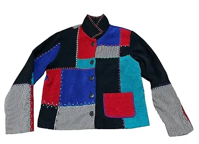 Buy Vtg Koret Petites Knit Jacket Women Medium Black Red Western Patchwork Squares • 22.17£