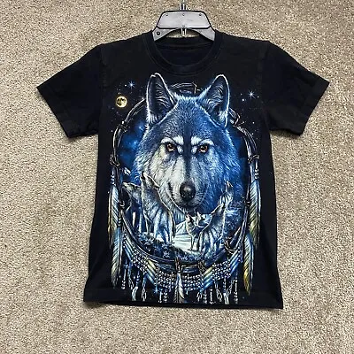 Buy Vintage Wolf Shirt Youth Small Black Blue Short Sleeve Graphic Print Boys • 7.31£