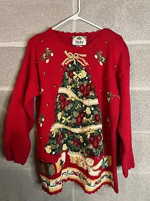 Buy Tiara Int. Vintage Design Sz. Medium Christmas Tunic Sweater Embroidered • 34.05£